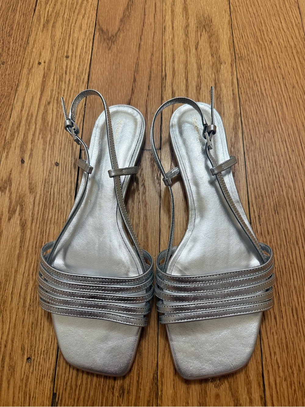 Reformation Silver Leather Lattice Flat Sandals